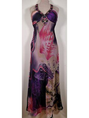 Faviana Couture  Size 2 Embellished Jeweled Halter Neck Gown  Dress